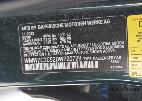 2013 Mini Countryman Cooper S z USA, uszkodzony, nr VIN WMWZC3C52DWP20729